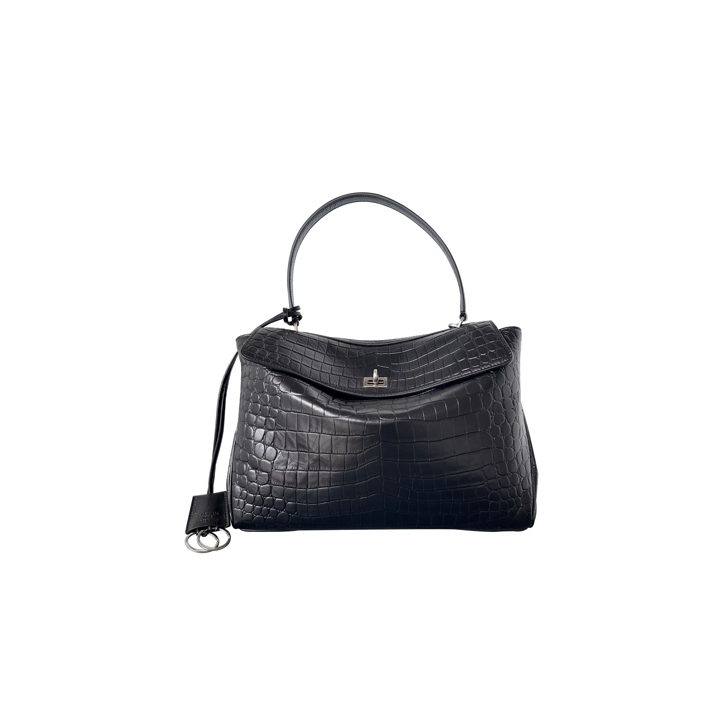 BALENCIAGA WOMEN'S RODEO MEDIUM HANDBAG CROCODILE EMBOSSED IN BLACK 7897722AA5L1100 (35*23.3*10.9)